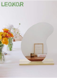 LEOKOR Irregular Shape Makeup Mirror, Teardrop Shaped Tabletop Mirror With Detachable Wooden Stand, Vanity Mirror Frameless For Bedroom,Living Room Decor  - Image 2