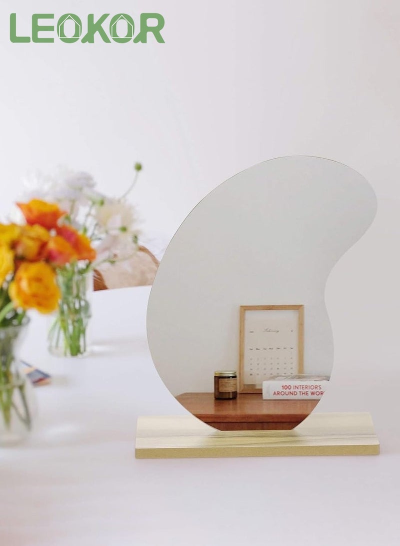 ليوكور مرآة مكياج غير منتظمة الشكل، مرآة سطح الطاولة على شكل دمعة مع حامل خشبي قابل للفصل، مرآة زينة بدون إطار لغرفة النوم، ديكور غرفة المعيشة - Image 2