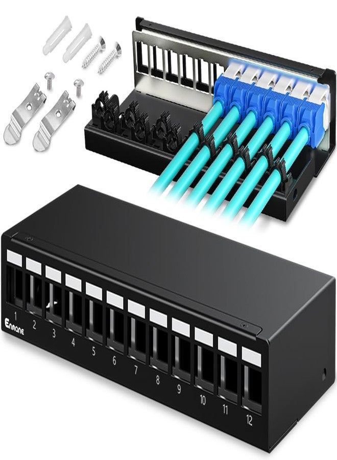 Enmane Patch Panel 12 Port Blank Keystone Patch Panel STP&UTP Compatible with LC/SC/ST/FC/USB/HDMI Keystone Jack for Desk Mount& Wall Mount - Image 1