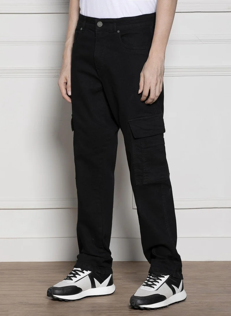 دينيس لينغو Relaxed Fit Black Men's Jeans with Button & Zip Closure (Cotton Blend)
