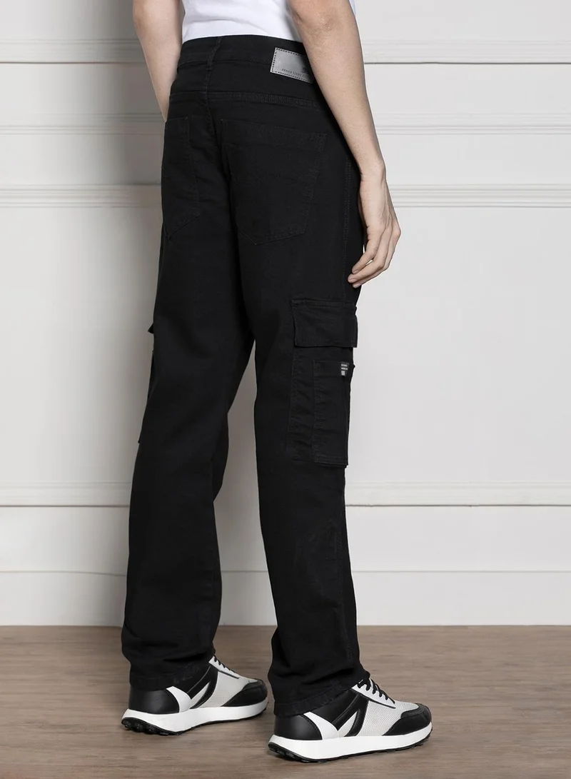 دينيس لينغو Relaxed Fit Black Men's Jeans with Button & Zip Closure (Cotton Blend)