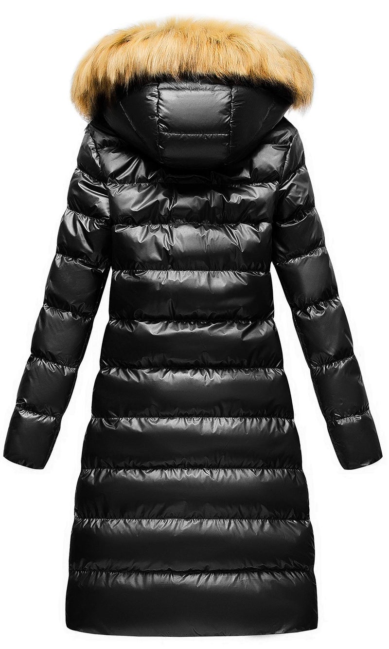 CREATMO US Ladies Metallic Long Coats For Women Winter Cold Weather Hooded Ultra Warm Long Puffy Coat Black 3XL - Image 2