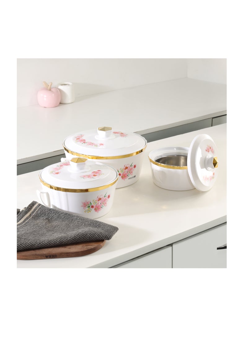 Royalford Terrabella Insulated Hot Pot Set of 3- RF12573/ Casserole Stainless Steel Inner, PP Body, Double Wall Construction/ Comes in 1000ml, 1825ml and 3200ml Sizes/ Hot and Cold Food-Safe - Image 2