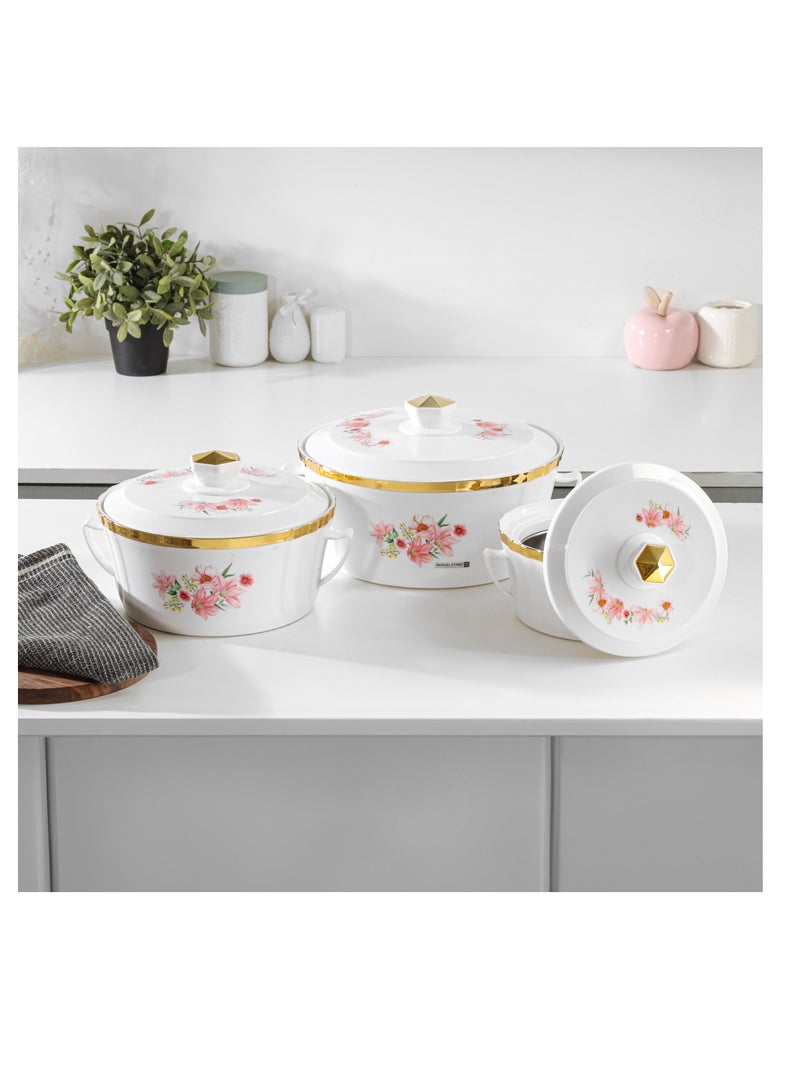 Royalford Terrabella Insulated Hot Pot Set of 3- RF12573/ Casserole Stainless Steel Inner, PP Body, Double Wall Construction/ Comes in 1000ml, 1825ml and 3200ml Sizes/ Hot and Cold Food-Safe - Image 3