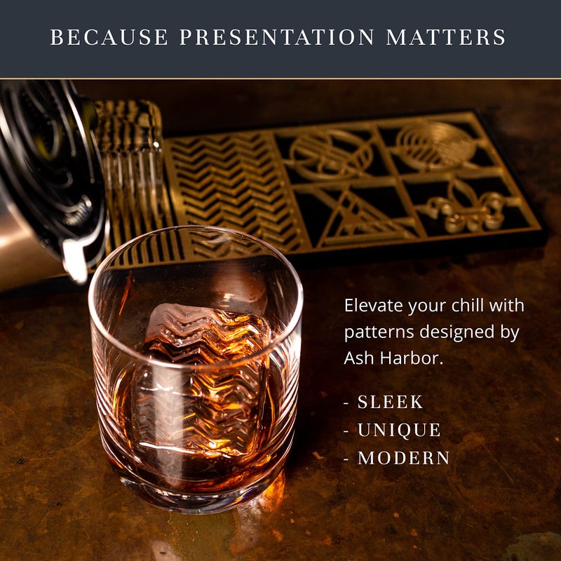 Ash Harbor Clear Ice Cube Maker Design Tray - Craft Modern Ice Molds for Bourbon & Cocktails in 5 Seconds - Whiskey Mold Cube Stamp – Bartender Accessories - Copper Ice Press Cocktails by Ash Harbor (Patterns)  - Image 3