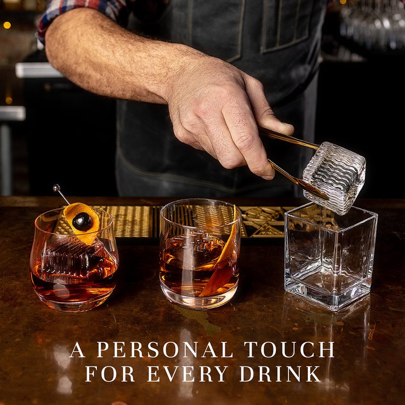 Ash Harbor Clear Ice Cube Maker Design Tray - Craft Modern Ice Molds for Bourbon & Cocktails in 5 Seconds - Whiskey Mold Cube Stamp – Bartender Accessories - Copper Ice Press Cocktails by Ash Harbor (Patterns)  - Image 2
