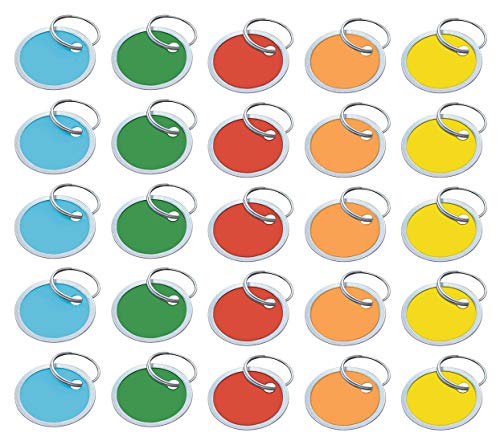 Lucky Line Round Paper Tag 1-1/4" with Metal Rim and Split Ring, 25 Count, Assorted Colors (28529) - Image 1