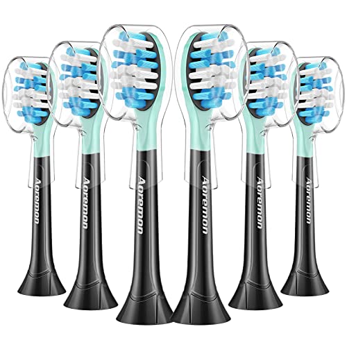 Aoremon Replacement Toothbrush Heads for Philips Sonicare C3 Premium Plaque Control HX9044/65 G3 Gum Care HX9054/65 W3 4100 5100 6100 7500 C1 C2 Flexcare Diamondclean HealthyWhite, 6 Count, Black - Image 1
