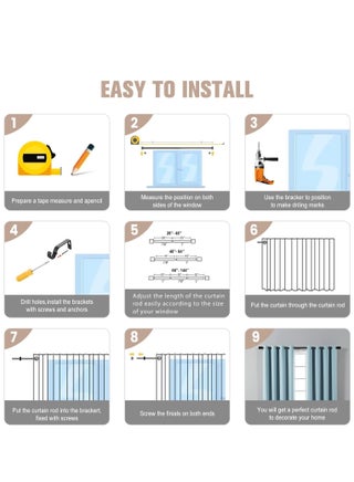 Extendable Stainless Steel Metal Shower Curtain Rod, Tension Spring Shower Curtain Rod, Tension Telescopic Curtain Pole, Clothes Rail Adjustable from 80 to 300 cm - view 5