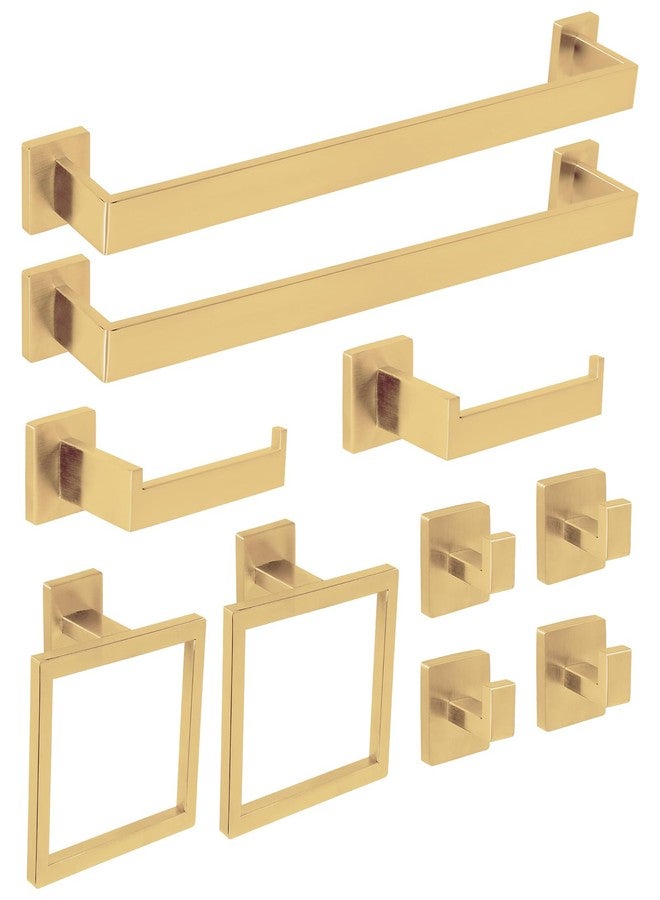 FAHKNS 10 PCS Bathroom Hardware Accessories Set 23.6 Inch Stainless Steel Bath Towel Bar Set Square Towel Ring Set for Bathroom Wall Mounted, Gold - Image 1