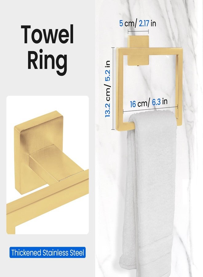 FAHKNS 10 PCS Bathroom Hardware Accessories Set 23.6 Inch Stainless Steel Bath Towel Bar Set Square Towel Ring Set for Bathroom Wall Mounted, Gold - Image 3