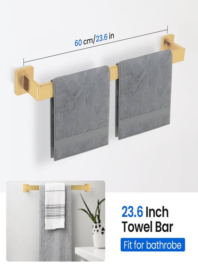 FAHKNS 10 PCS Bathroom Hardware Accessories Set 23.6 Inch Stainless Steel Bath Towel Bar Set Square Towel Ring Set for Bathroom Wall Mounted, Gold - Image 2