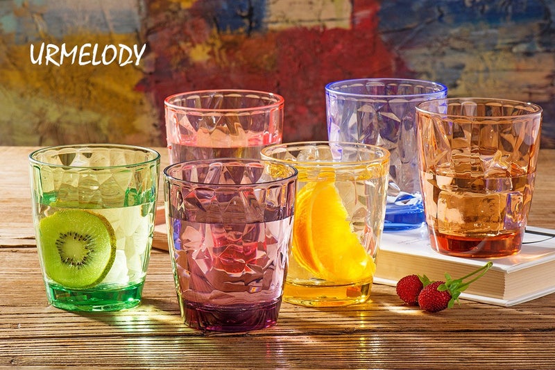 Urmelody طقم أكواب شرب ملونة 11 أونصة من أورميلودي - زجاج أكريليك للأطفال - أكواب بلاستيكية للنزهات - أكواب ماء غير قابلة للكسر - أدوات شرب عصير للتخييم والمطاعم والشاطئ - خالية من BPA - Image 3