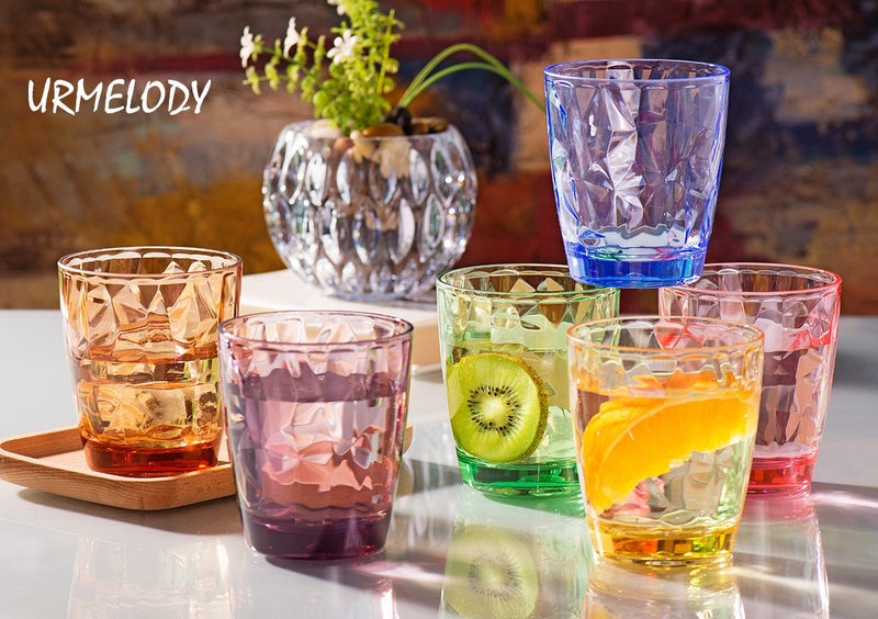 Urmelody طقم أكواب شرب ملونة 11 أونصة من أورميلودي - زجاج أكريليك للأطفال - أكواب بلاستيكية للنزهات - أكواب ماء غير قابلة للكسر - أدوات شرب عصير للتخييم والمطاعم والشاطئ - خالية من BPA - Image 2
