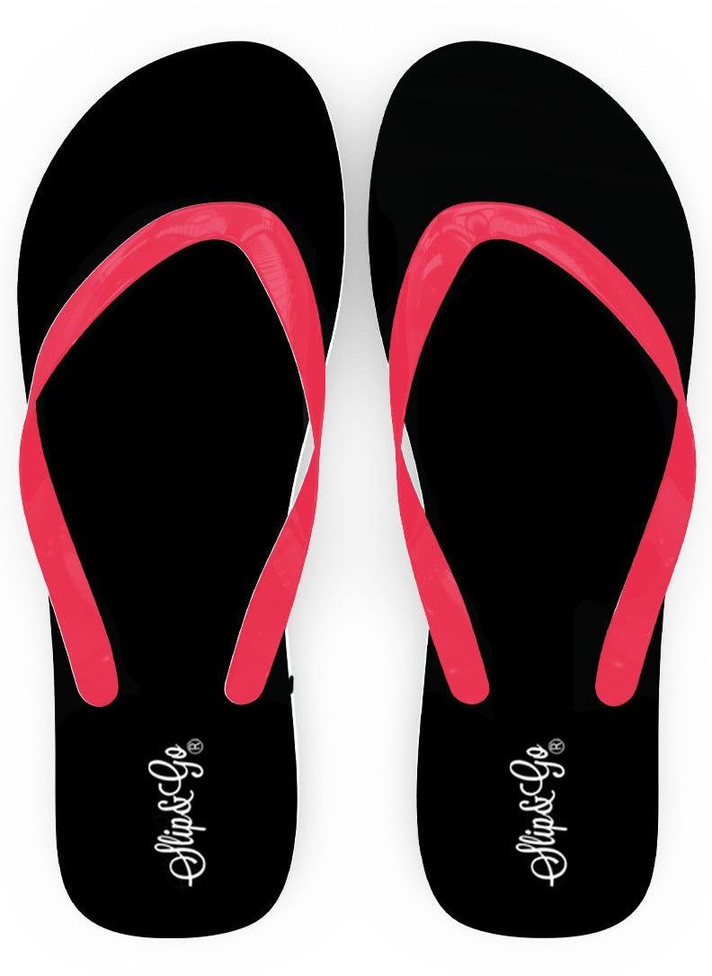 Slip&Go - Plain Black Medical Slippers For Women With A red Strap - Image 1
