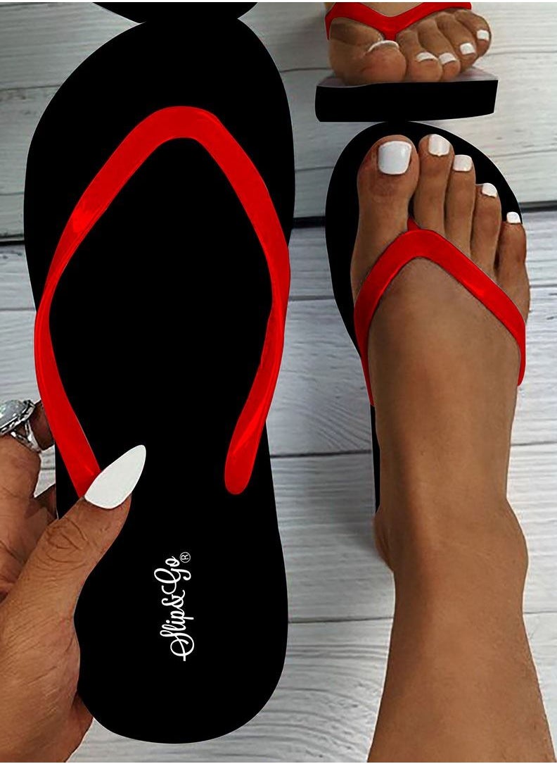 Slip&Go - Plain Black Medical Slippers For Women With A red Strap - Image 1