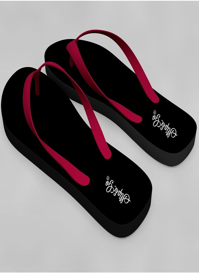 Slip&Go - Plain Black Medical Slippers For Women With A red Strap - Image 1