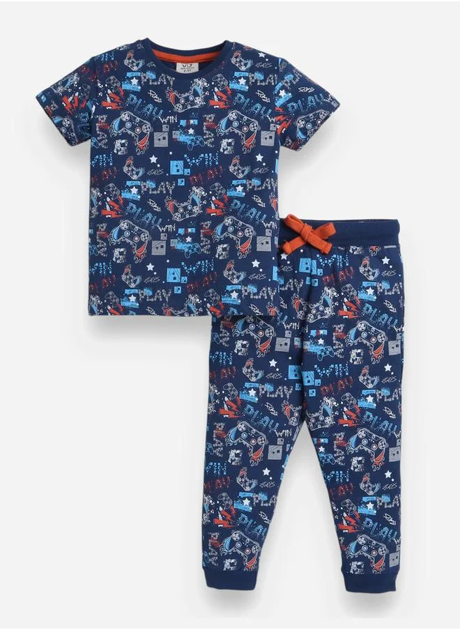 فكتور اند جين All-Over Printed Cotton T-Shirt and Pyjama Set