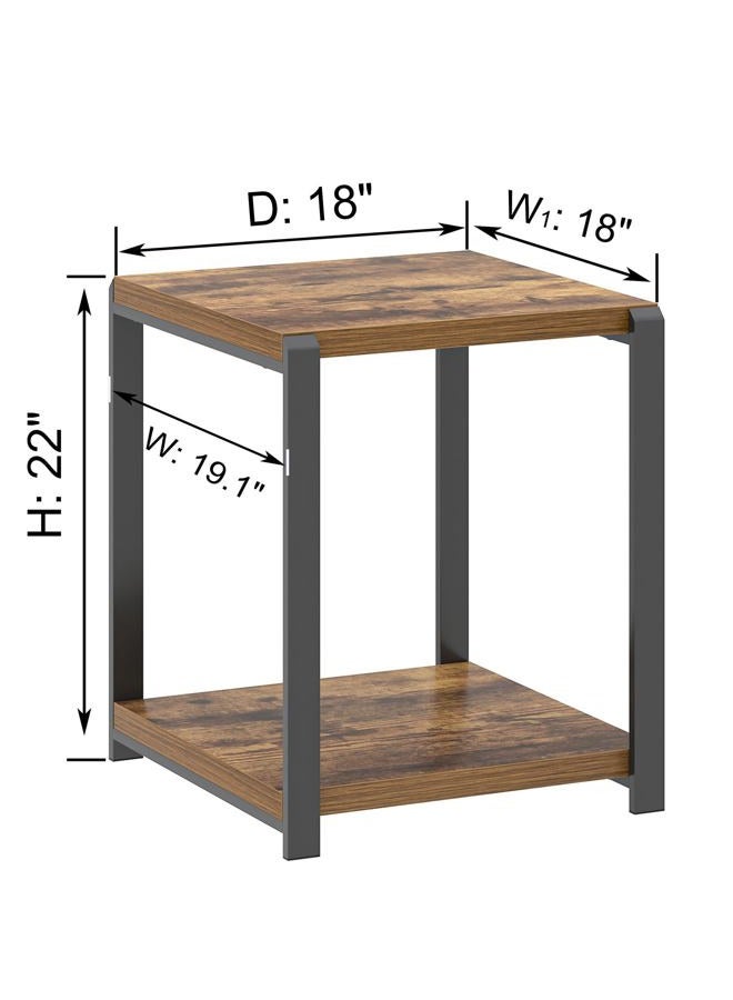 EXCEFUR End Table with Storage Shelf, Modern Side Table for Living Room, Wood and Metal Bedside Table Nightstand, Rustic Brown - Image 3