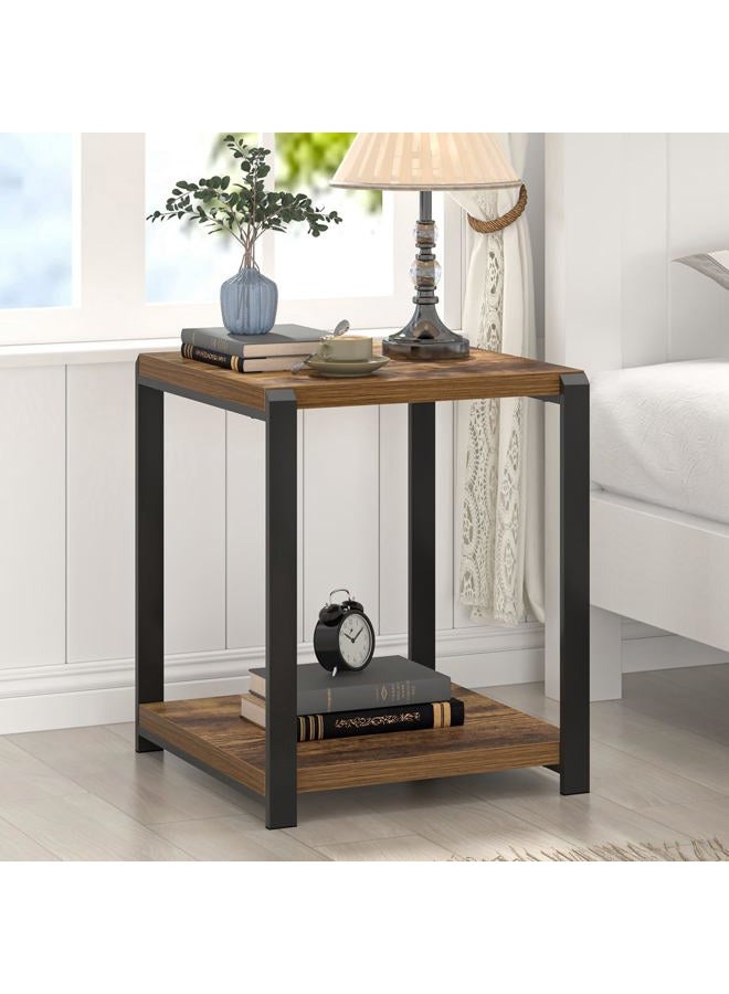 EXCEFUR End Table with Storage Shelf, Modern Side Table for Living Room, Wood and Metal Bedside Table Nightstand, Rustic Brown - Image 2
