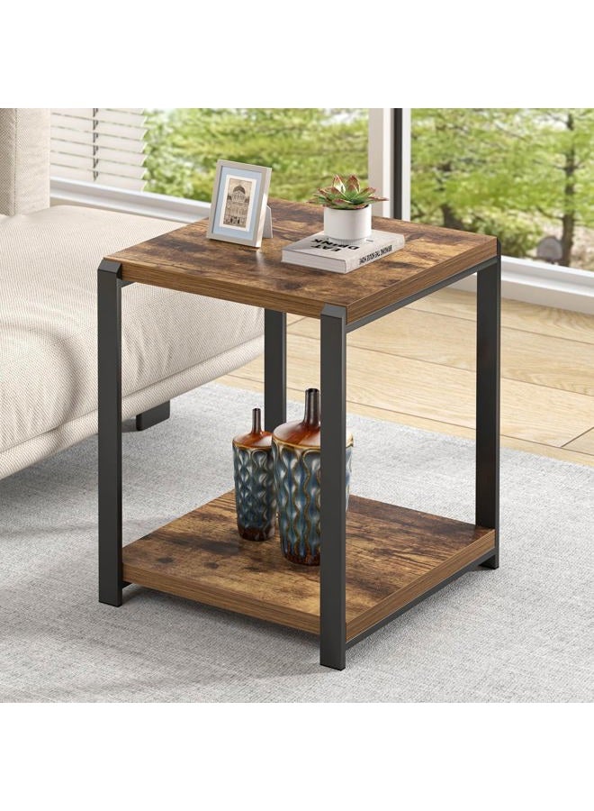 EXCEFUR End Table with Storage Shelf, Modern Side Table for Living Room, Wood and Metal Bedside Table Nightstand, Rustic Brown - Image 1