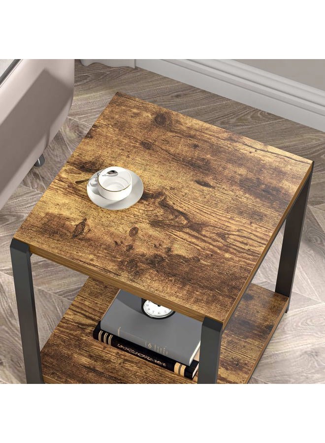 EXCEFUR End Table with Storage Shelf, Modern Side Table for Living Room, Wood and Metal Bedside Table Nightstand, Rustic Brown - Image 4