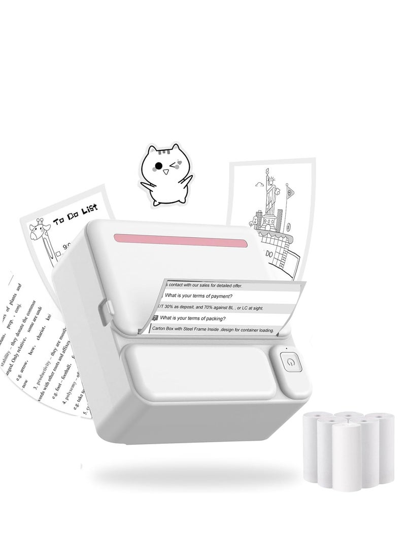 Mini Thermal Printer Bluetooth Pocket Printer Portable Inkless Sticker Printer for Notes/Lists/Label/Memo/Scrapbook, Photos Compatible with iPhone iOS  Android or Tablet (with 6 Roll Paper) - Image 1