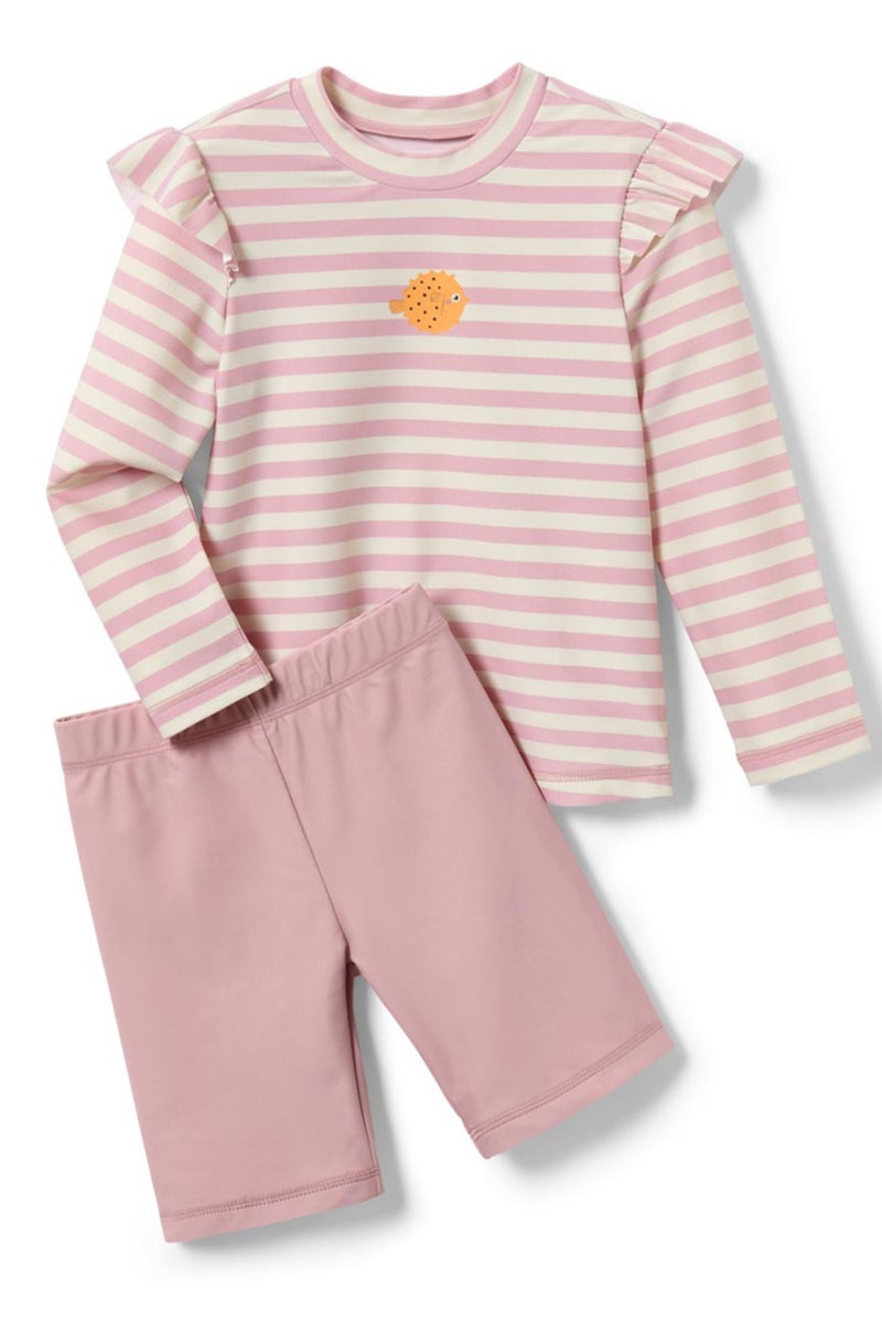 Tchibo Toddlers Girl Stripe Top And Short Set, Pink - Image 2