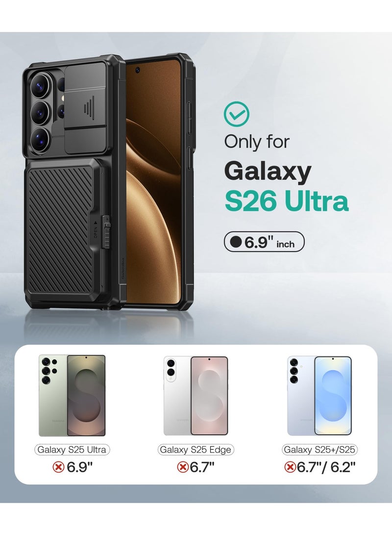 GolbinBox for Samsung Galaxy S26 Ultra Case with Card Holder & Slide Camera Cover, Built-in Safety Lock and RFID Protection, [Holds 4-5 Cards or Cash], Galaxy S26 Ultra Case Wallet 6.9'', Ink Black - Image 2