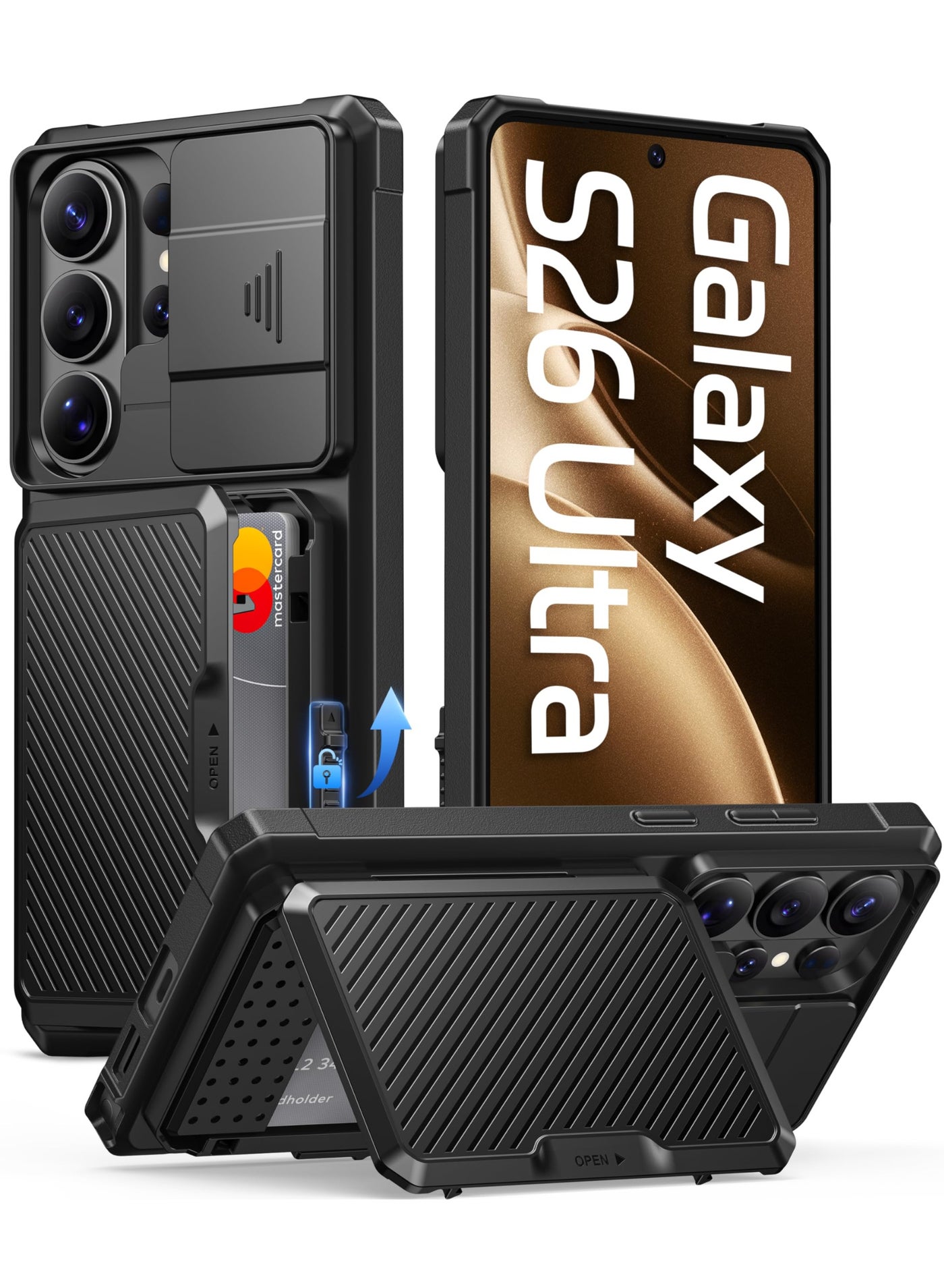 GolbinBox for Samsung Galaxy S26 Ultra Case with Card Holder & Slide Camera Cover, Built-in Safety Lock and RFID Protection, [Holds 4-5 Cards or Cash], Galaxy S26 Ultra Case Wallet 6.9'', Ink Black