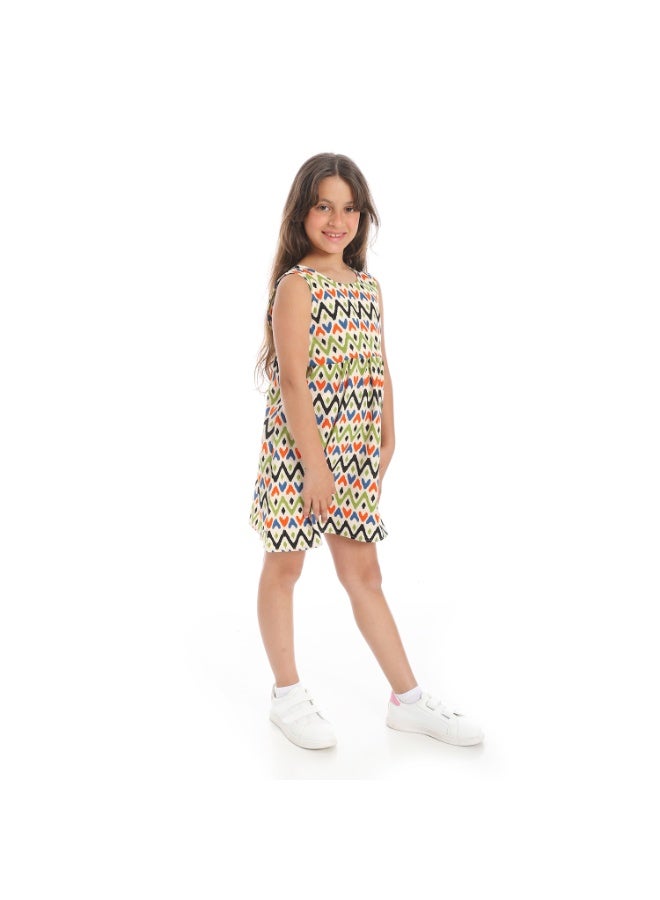 Andora Back Decorative Bow Sleeveless Girls Dress_Beige, Orange and Pistachio - Image 3