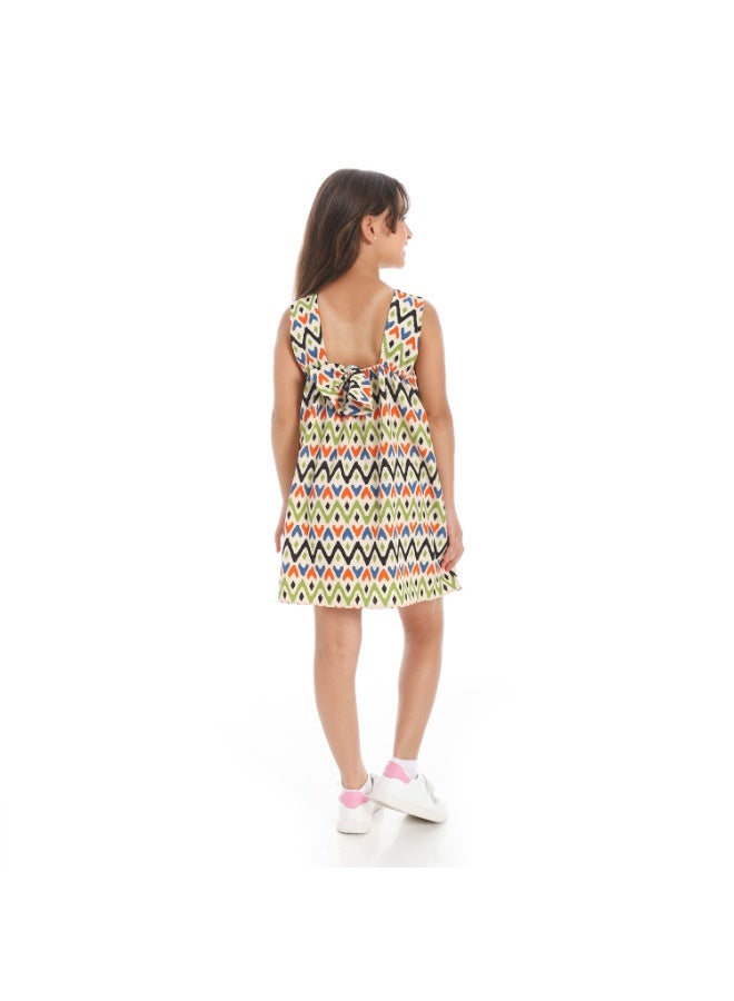 Andora Back Decorative Bow Sleeveless Girls Dress_Beige, Orange and Pistachio - Image 2
