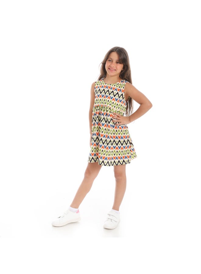 Andora Back Decorative Bow Sleeveless Girls Dress_Beige, Orange and Pistachio - Image 5