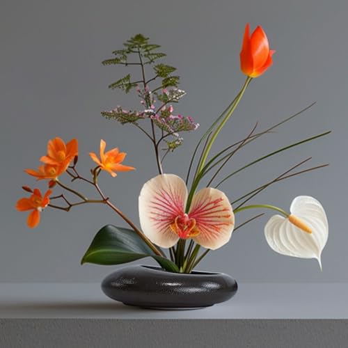 Elifinds Flower Frog Vase Kit, Ikebana Flower Arrangement, Ceramic Water Drop Flower Pot & Flower Frog, Flower Arrangement Vase Kit (Dark Brown Small Size) - Image 3