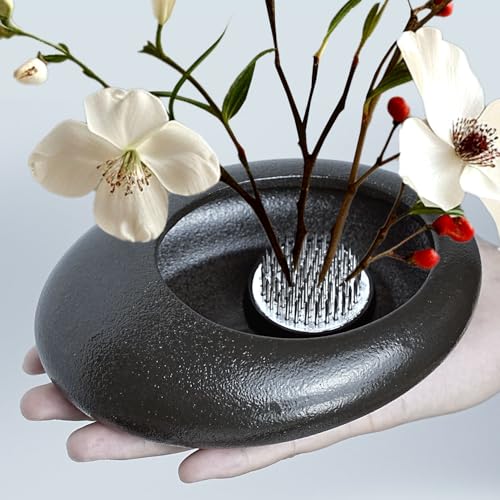 Elifinds Flower Frog Vase Kit, Ikebana Flower Arrangement, Ceramic Water Drop Flower Pot & Flower Frog, Flower Arrangement Vase Kit (Dark Brown Small Size) - Image 5