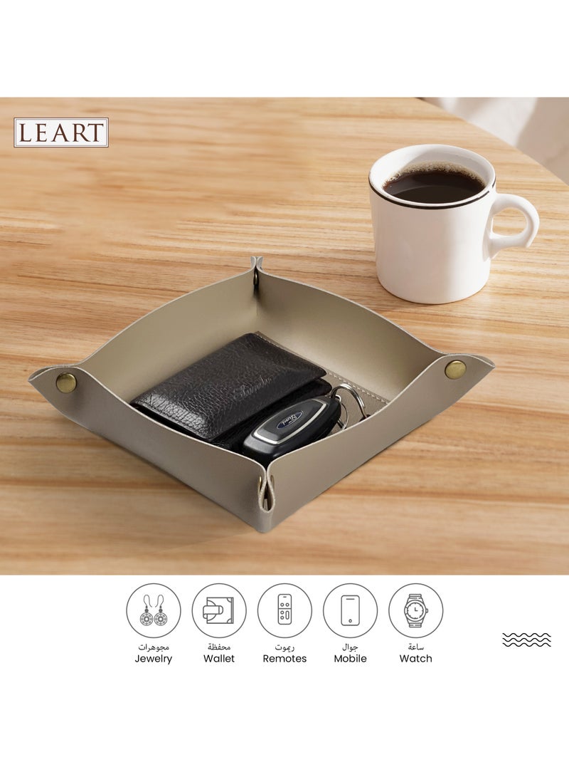 LeArt Valet Tray - Small & Compact Catchall Tray | Desk, Bedside, Home Entrance Entryway Organizer | Valet Tray for Keys, Coins, Stationary, Jewellery (Mocha)  - Image 3