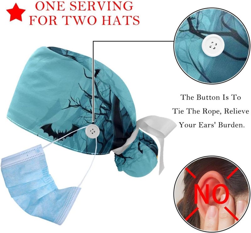 Adjustable Working Cap, 2 Packs Halloween Cobweb and Spiders_162 Surgical Cap Sweatband, Tie Back Hat - Image 3