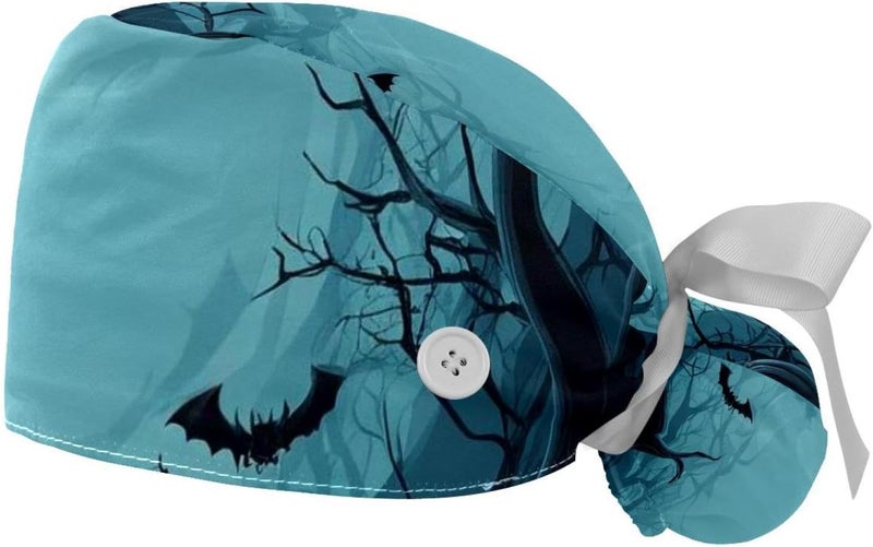 Adjustable Working Cap, 2 Packs Halloween Cobweb and Spiders_162 Surgical Cap Sweatband, Tie Back Hat - Image 1