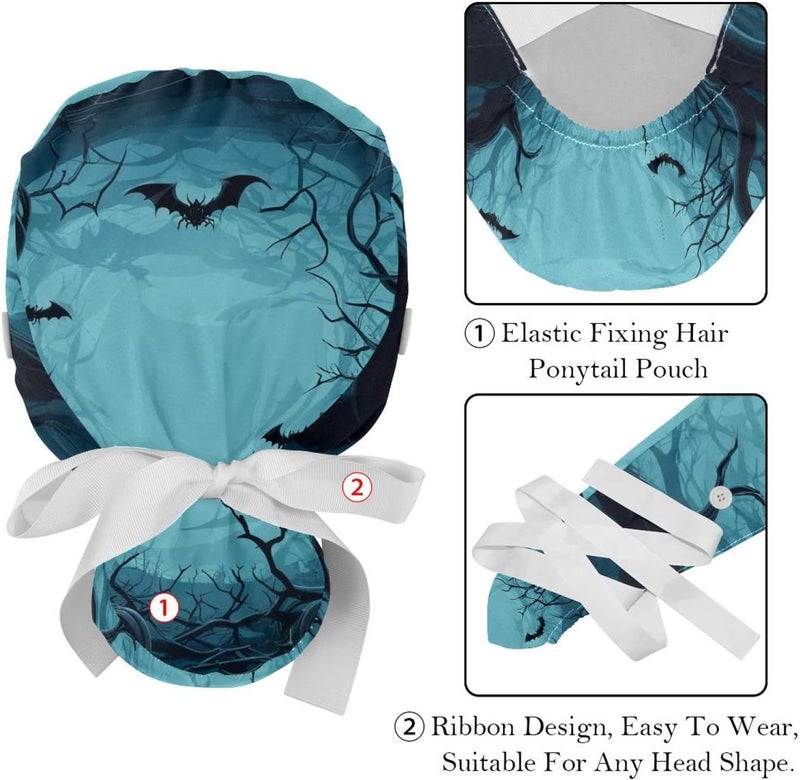 Adjustable Working Cap, 2 Packs Halloween Cobweb and Spiders_162 Surgical Cap Sweatband, Tie Back Hat - Image 4
