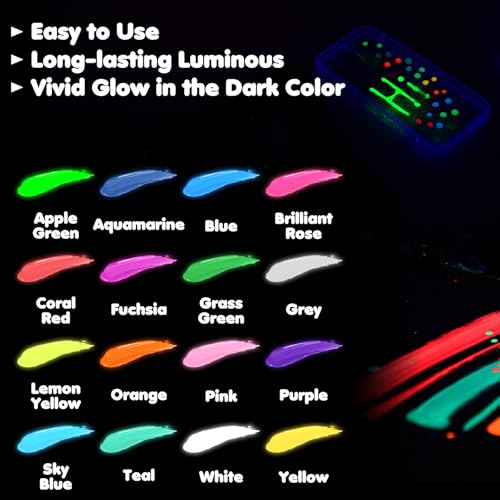 Roizefar Glow in the Dark Paint, 16 Colors (20 ml /0.68 oz) 3D Permanent Acrylic Fabric Paints for Clothes, Neon Fabric Paint for Art Painting and Crafts - Image 3