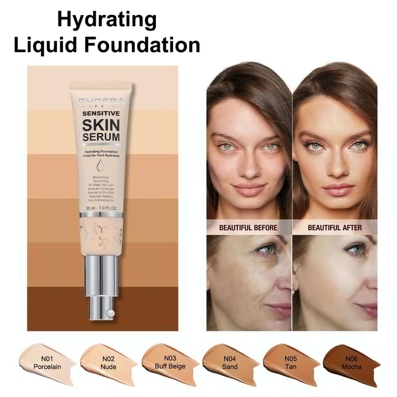 JISKG PHOERA Hydrating Serum Foundation,Flawless Full Coverage and Hypoallergenic Makeup Base Foundation. (N05 Tan, norm) - Image 4