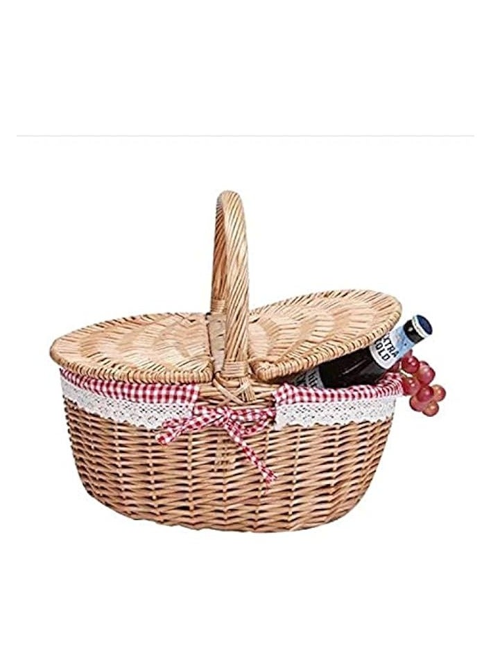 Green Tiger Picnic basket Handmade Wicker Basket with Handle, Wicker Camping Picnic Basket with Double Lids, Shopping Storage Hamper Basket with Cloth Lining - Image 1