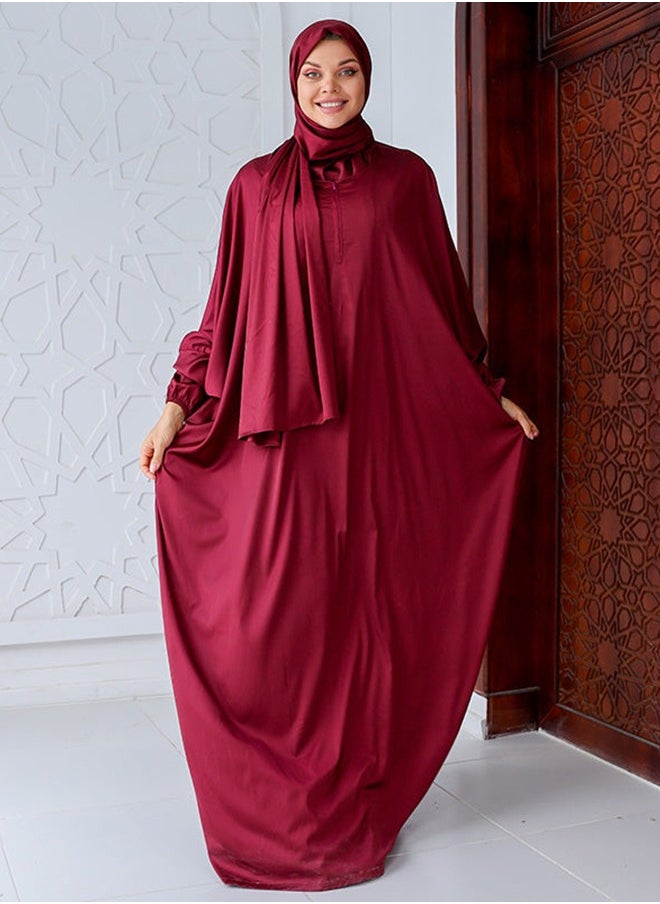 Zmurud Practical plain silky satin prayer dress with headscarf from zmurud fashion  - Image 1