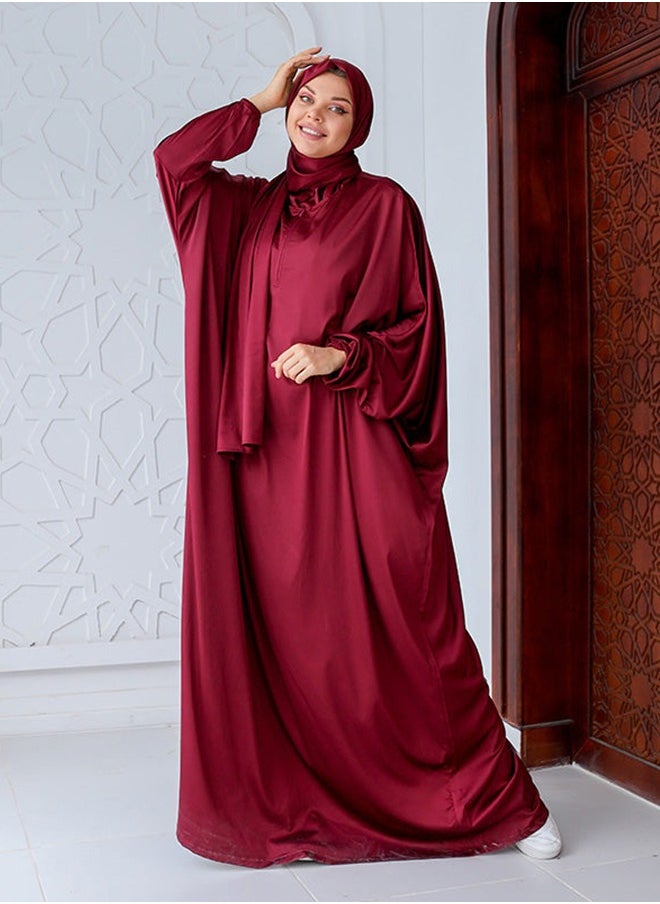 Zmurud Practical plain silky satin prayer dress with headscarf from zmurud fashion  - Image 2