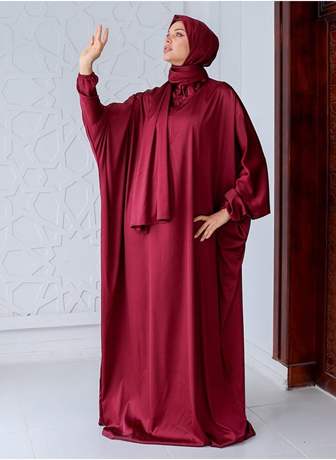 Zmurud Practical plain silky satin prayer dress with headscarf from zmurud fashion  - Image 3