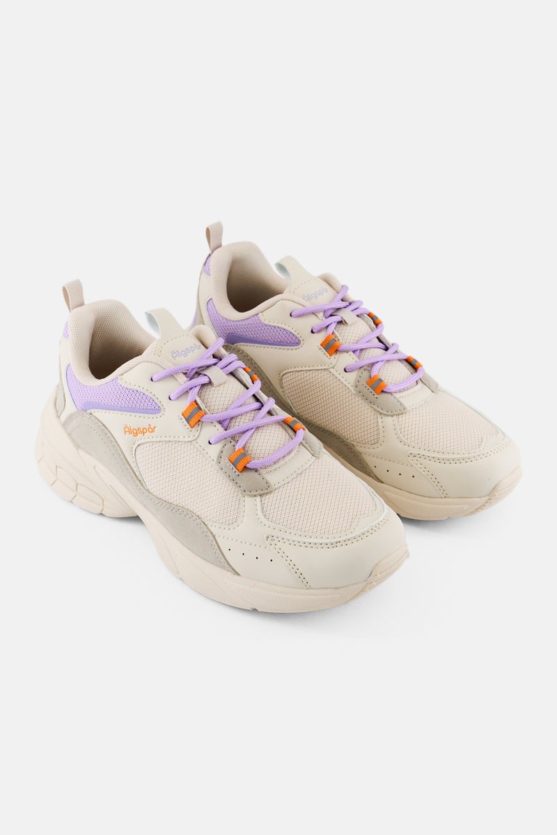 Algspar Women Lace Up Outdoor Shoes, Cream - Image 1