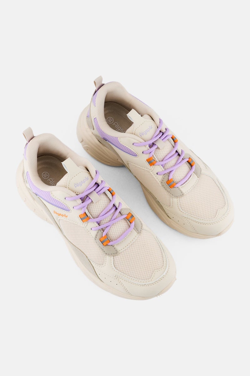 Algspar Women Lace Up Outdoor Shoes, Cream - Image 4