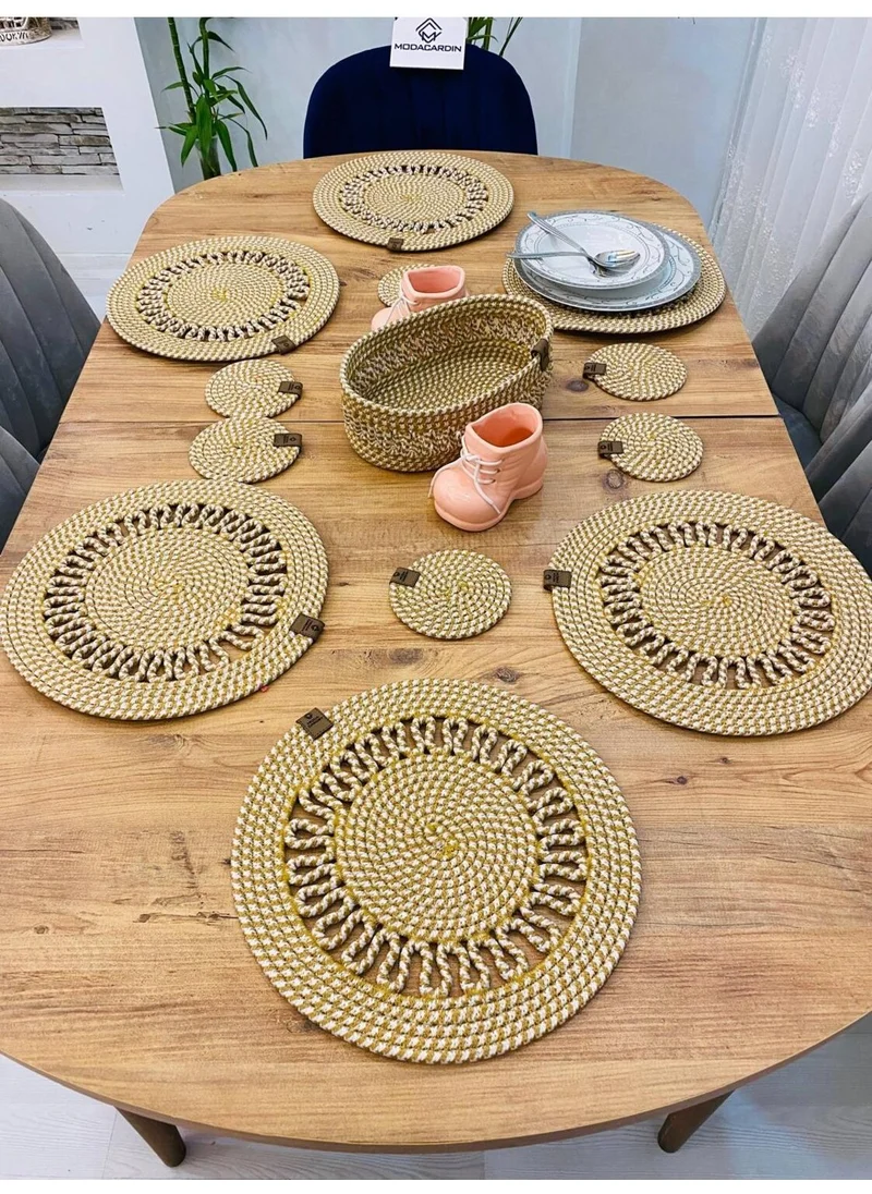 BDZ Deri BDZ Leather Wicker Jute Presentation Plate Mat American Service Coaster and Basket 13 Pieces