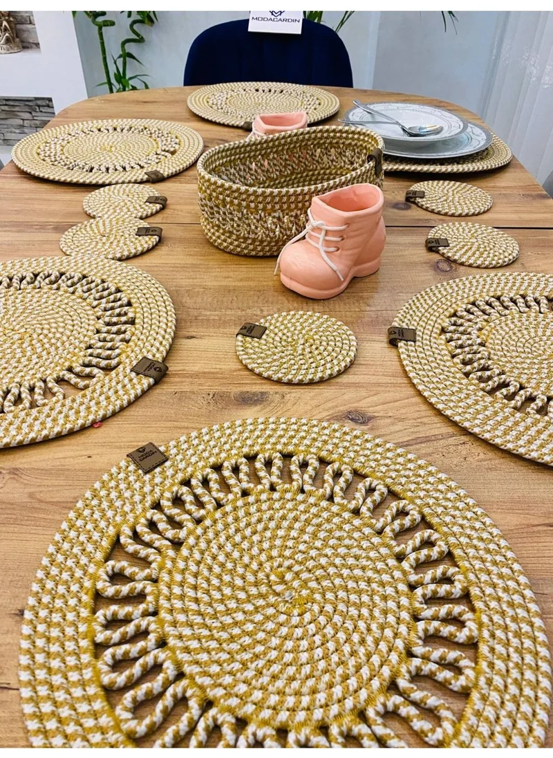 BDZ Deri BDZ Leather Wicker Jute Presentation Plate Mat American Service Coaster and Basket 13 Pieces