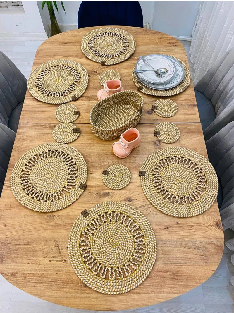 بدز ديري BDZ Leather Wicker Jute Presentation Plate Mat American Service Coaster and Basket 13 Pieces
